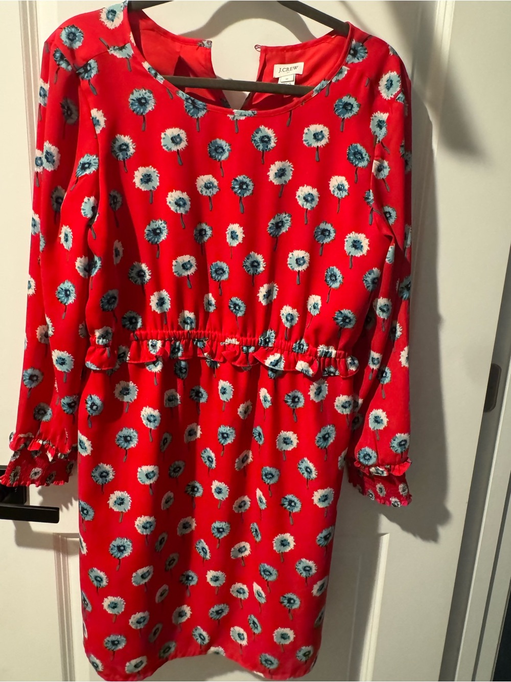 J. Crew Red Long-Sleeve Floral Dress